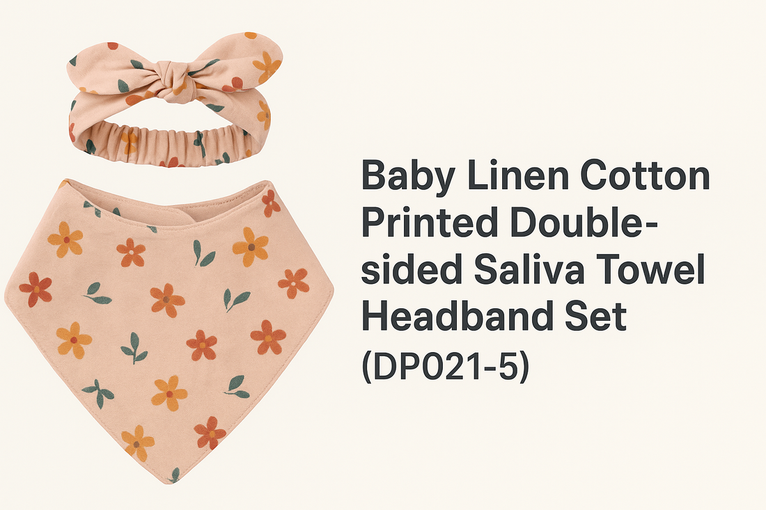 Baby Linen Cotton Printed Double-sided Saliva Towel Headband Set (DP021-5): Stylish Comfort for Everyday Baby Care