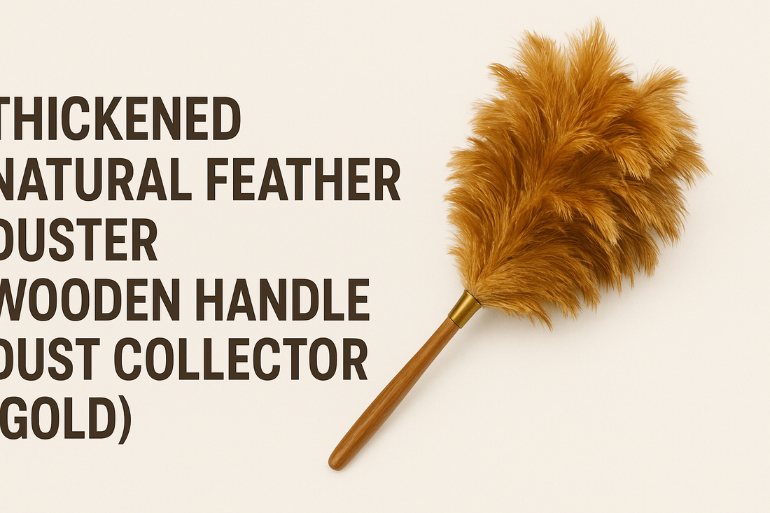 Thickened Natural Feather Duster with Wooden Handle – Elegant Gold Dust Collector for Home & Car Cleaning