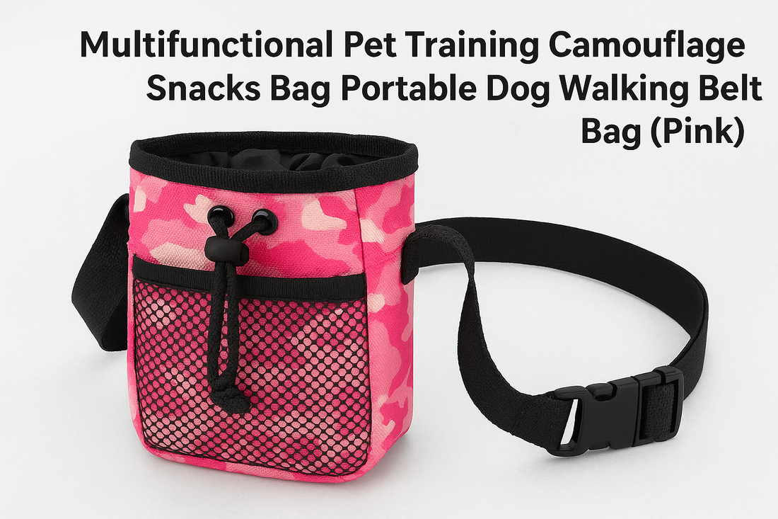 The Perfect Companion for Walks: Multifunctional Pet Training Camouflage Snacks Bag (Pink)