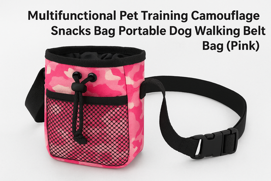 The Perfect Companion for Walks: Multifunctional Pet Training Camouflage Snacks Bag (Pink)
