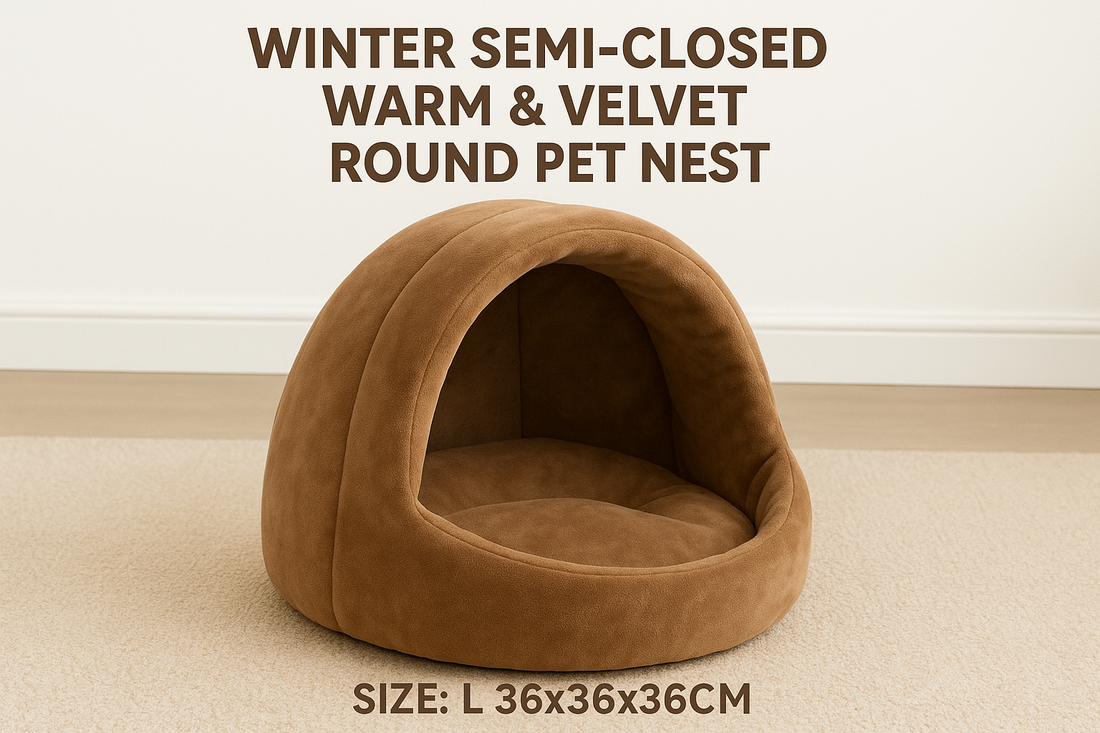 Winter Comfort for Pets: Semi-Closed Warm & Velvet Round Pet Nest (36x36x36cm)
