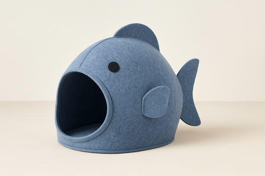 Washable Fish Shape Felt Pet Bed – Stylish Comfort for Cats and Small Dogs (40x40x50cm, Blue)