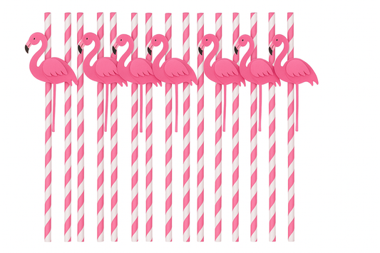 Tropical Vibes in Every Sip: 50 PCS 3D Flamingo Jungle Paper Straws Party Decorations Cocktail Straw (Pink)