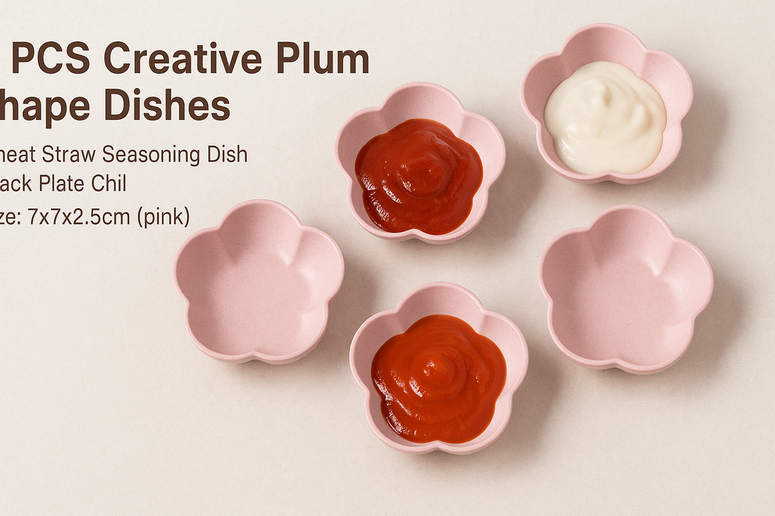 Elegant Dining Made Easy: 5 PCS Creative Plum Shape Wheat Straw Seasoning Dishes in Pink
