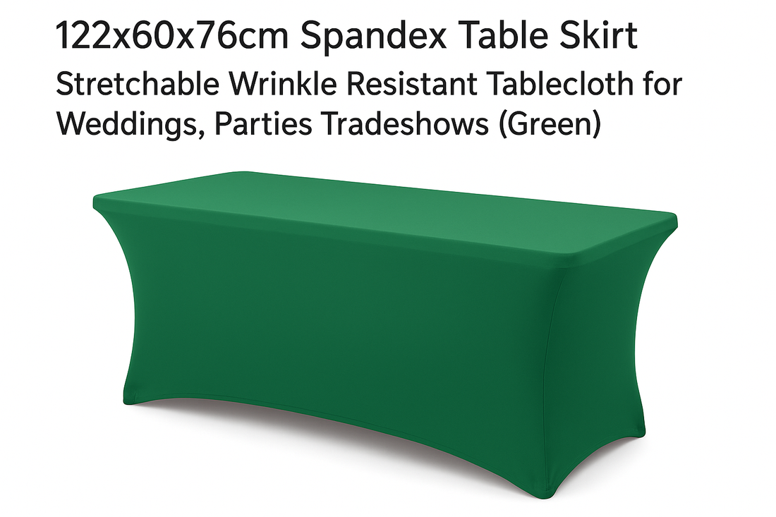 122x60x76cm Green Spandex Table Skirt – Wrinkle-Resistant, Stretchable Elegance for Weddings, Parties & Tradeshows