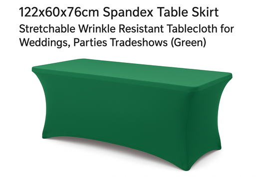 122x60x76cm Green Spandex Table Skirt – Wrinkle-Resistant, Stretchable Elegance for Weddings, Parties & Tradeshows
