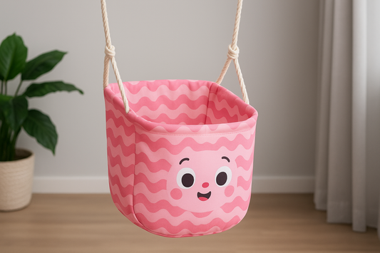Children Swing Indoor Outdoor Hanging Basket Household Cartoon Hammock (Pink Wave) – A Playful Haven of Comfort and Imagination