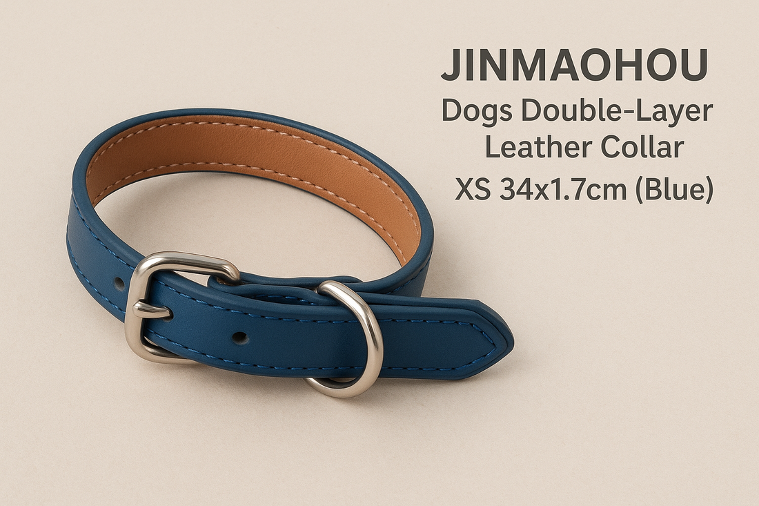 JINMAOHOU Dogs Double-Layer Leather Collar XS 34x1.7cm Blue - a Durable, Stylish and Comfortable Accessory for Small Dogs and Puppies