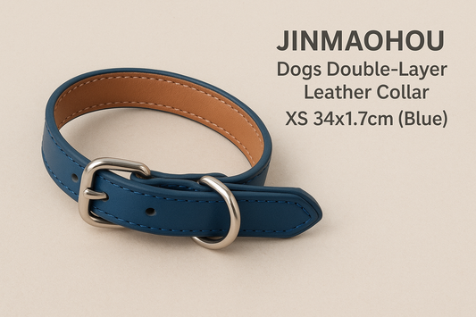 JINMAOHOU Dogs Double-Layer Leather Collar XS 34x1.7cm Blue - a Durable, Stylish and Comfortable Accessory for Small Dogs and Puppies