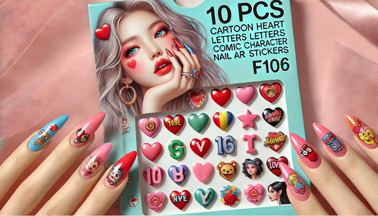 Unleash Your Creativity with 10 PCS Cartoon Heart Letters Comic Character Nail Art Stickers (F106)