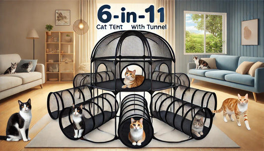 Ultimate Play and Rest Space for Your Feline: The 6-in-1 Cat Tent with Tunnel, Portable Playpen for Indoor and Outdoor Adventures