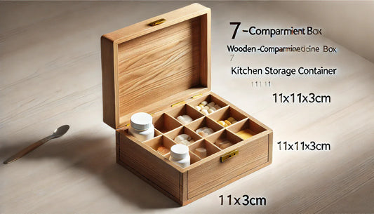 Organize Your Kitchen in Style: The Wooden 7-Compartment Medicine Box Storage Solution