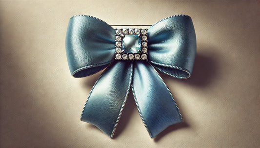 Timeless Elegance: The Women Vintage Satin Fabric Bow Tie Square Rhinestone Bow-Knot Brooch (Blue)