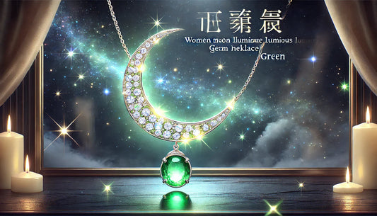 Enchanting Elegance: The Allure of the Women Moon Glowing Luminous Gem Charm Necklace (Green)