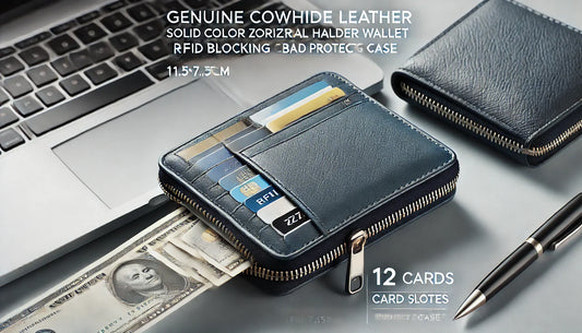 Real Cowhide Leather RFID Blocking Cardholder Wallet- 12 Slots, Secure Zipper Style in Design&nbsp;Real Cowhide Leather RFID Blocking Cardholder Wallet- 12 Slots, Secure Zipper Style in Design