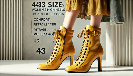Step Out in Style: The Bold Charm of Women’s High Heels Lace Boots in Retro Yellow