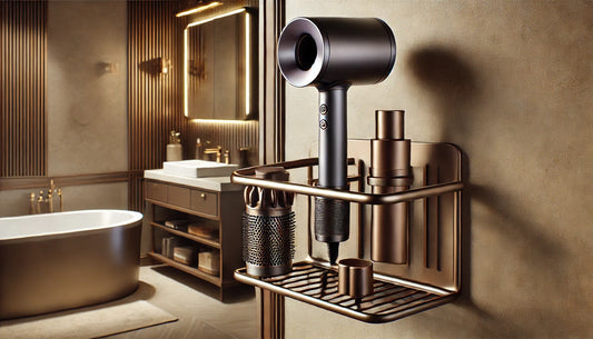 Luxury Bronze Wall-Mounted Storage Rack for Dyson Hair Dryer - Stylish ; Space-Saving Organizers with Holders for Accessories