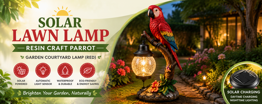 Light Up Your Garden With the Charming Solar Resin Parrot Lawn Lamp in Vibrant Red