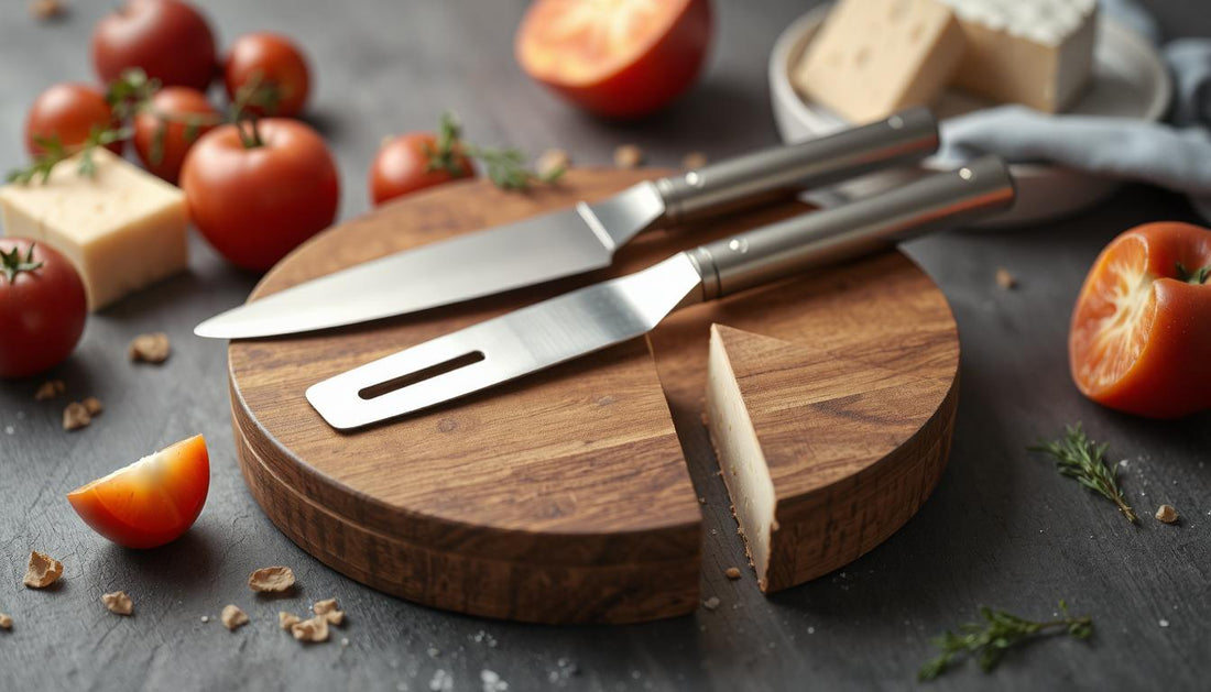 Elevate Your Entertaining Game with the 4pcs/Set Round Oak Box Cheese Knife Spatula Stainless Steel Cheese Tools Cutlery (Steel Color)